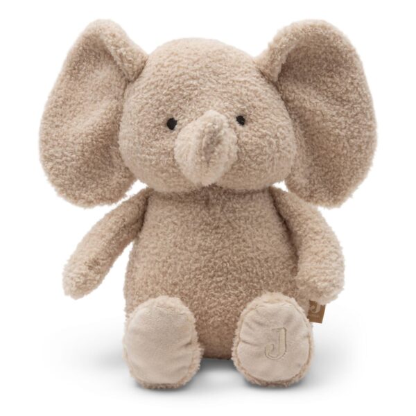 Kuscheltier Elefant Suki von Jollein in Beige aus Teddyplüsch, sitzende Vorderansicht mit großen Ohren, Stofftiger