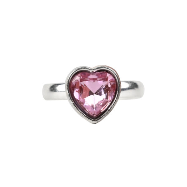Busy Lizzie Ring Diamant-Herz, Kinderring mit rosa Herzstein in silberfarbener Fassung