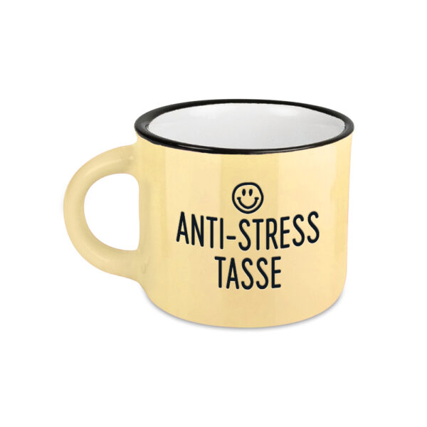 Grafikwerkstatt Espresso-Tasse Vintage Anti-Stress Tasse, zartgelb mit schwarzem Rand und Smiley