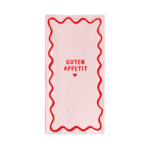 Grafikwerkstatt Servietten hochformatig Guten Appetit, hellrosa mit rotem Wellenrahmen und kleinem Herz