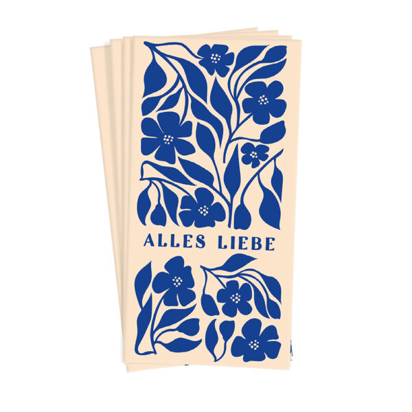 Grafikwerkstatt Papiertaschentücher Alles Liebe, Päckchen creme mit kobaltblauen Blüten und Schrift