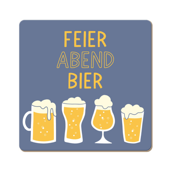 Grafikwerkstatt Korkuntersetzer Feierabendbier, blaugrau mit vier Biergläsern und gelber Schrift