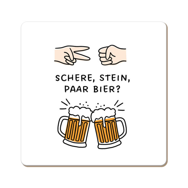 Grafikwerkstatt Korkuntersetzer Schere, Stein, Paar Bier, weiß mit Händen und zwei anstoßenden Bierkrügen