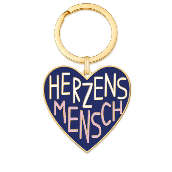 Grafikwerkstatt Schlüsselanhänger Herzensmensch, dunkelblaues Herz mit rosa Schrift und Goldrand