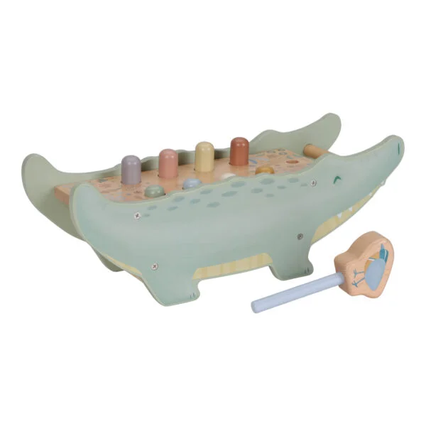 Stofftiger Little Dutch Holz Hammerbank Safari Friends Krokodil mit Hammer zum Schlagen, als Geschenk zu Geburtstag, Weihnachten oder Ostern, personalisierbar