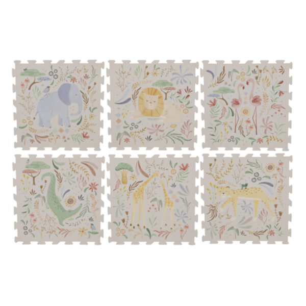 Puzzle Matte Safari von Little Dutch, sechs Platten mit Elefant, Löwe, Flamingos, Krokodil, Giraffen und Gepard